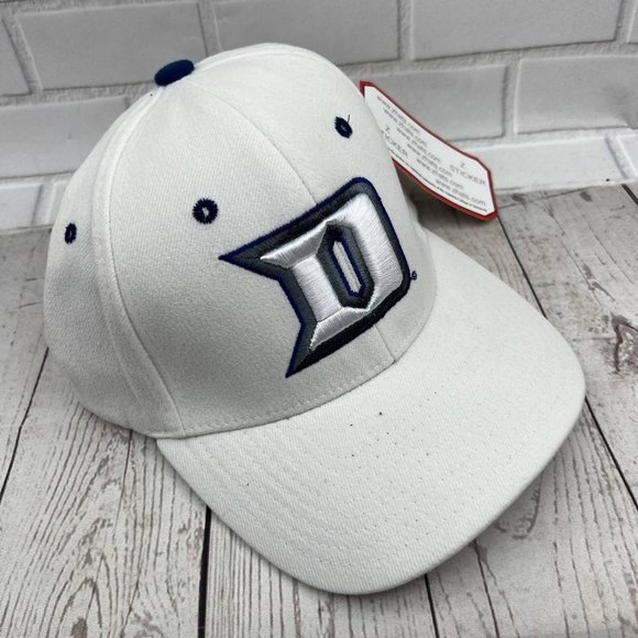 Vintage Duke Blue Devils NCAA M/L Zephyr Hat Stretch Fitted Cap White New Men - Picture 3 of 7